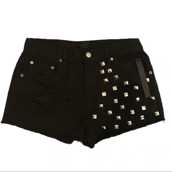 Forever 21 Shorts Forever Distressed Studded Black Denim